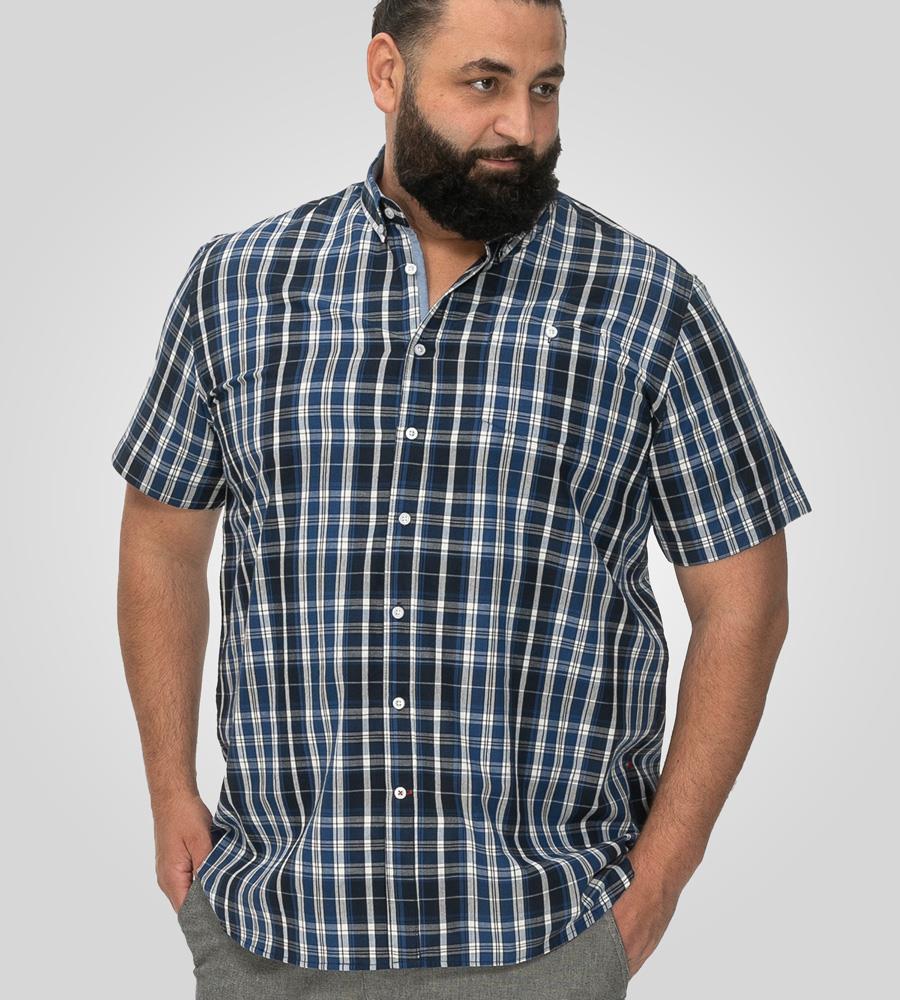D555 WALSALL Check Short Sleeve Shirt With Pocket For Men in Navy, 2XL-8XL