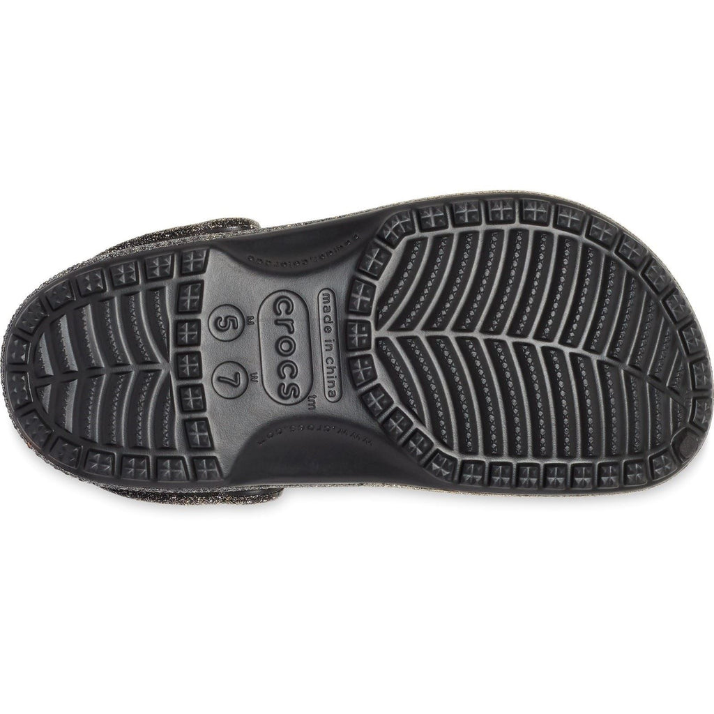 Crocs Women's Classic Glitter Clog in Black/Gold in 3 to 8