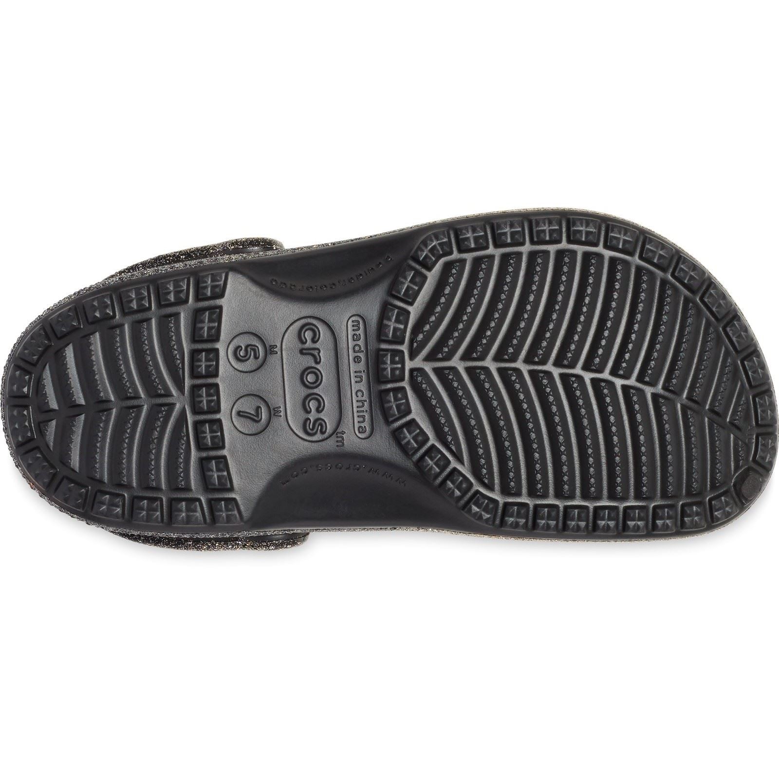 Crocs Women's Classic Glitter Clog in Black/Gold in 3 to 8