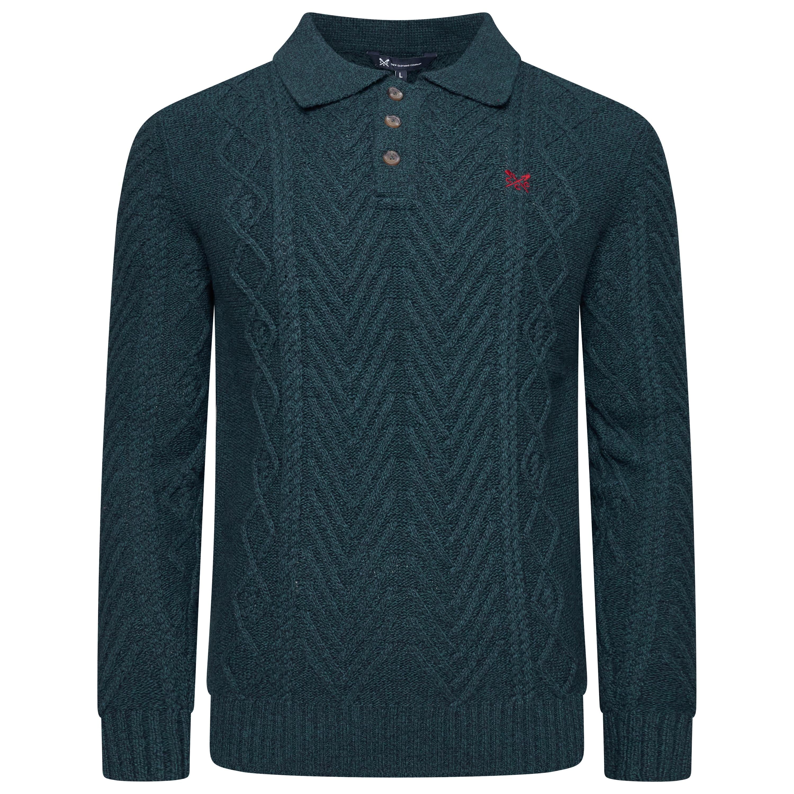 Crew Clothing Company Men's Cable Knit Button Neck Jumper 6 Colours XS–3XL