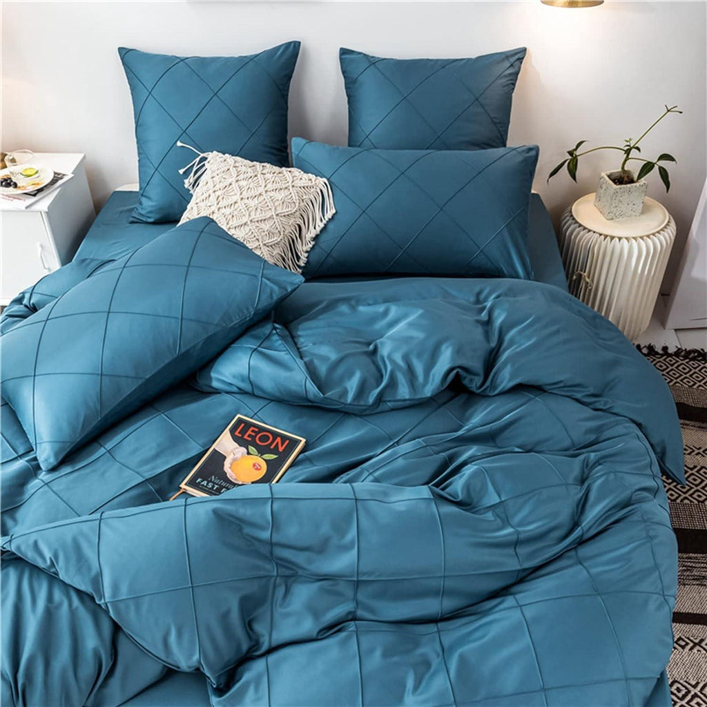 HAVOP King Size Duvet Cover Set 3pcs Embossed Stripe Grid Soft Microfiber