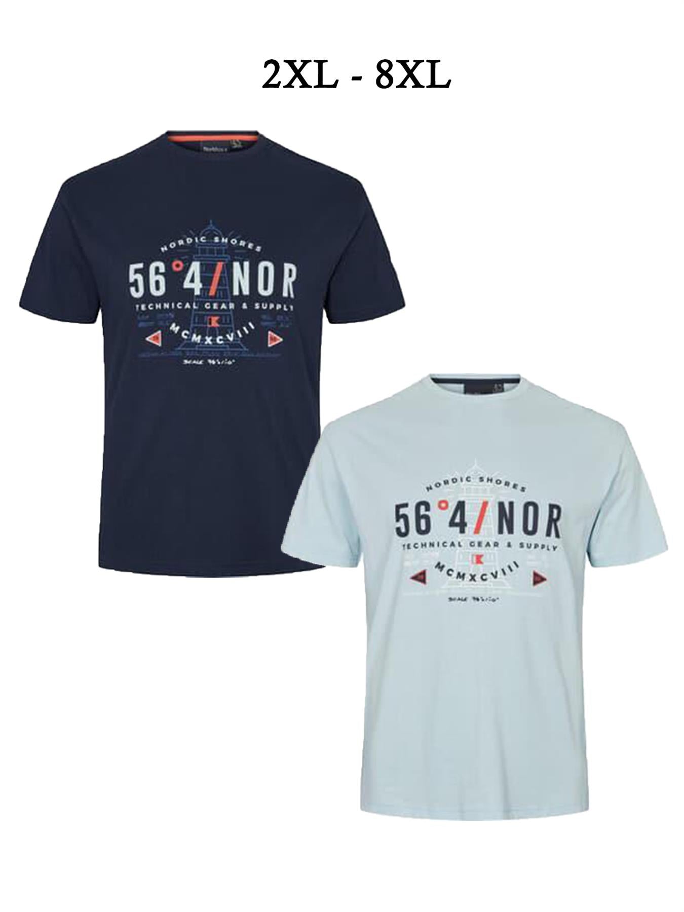 North 56* Men's Premium Cotton Printed Tee Shirt (21120) 2XL-8XL, 2 Colours