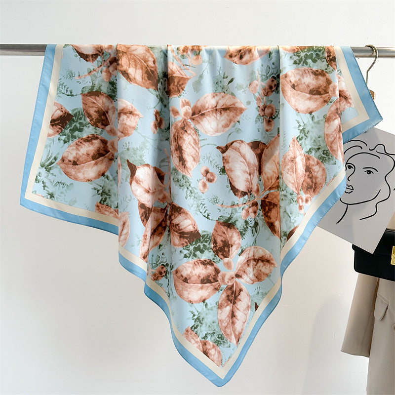 Women's Premium Twill Silk Scarf, Large Printed 90/90cm Striped Square Scarf