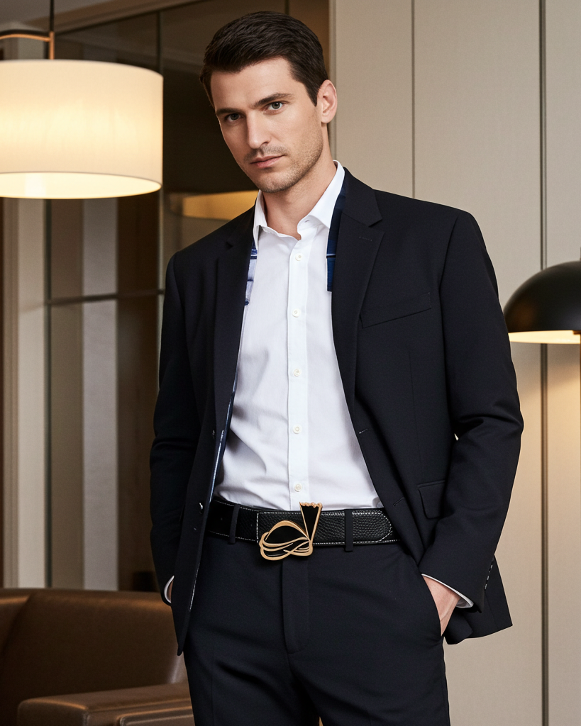 QHA Mens Reversible Leather Belt Designer Turban Buckle for Men 38mm Wide Q20