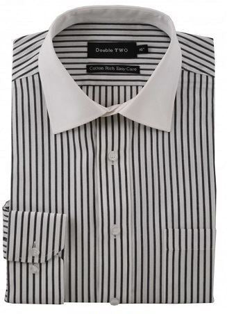 DOUBLE TWO COTTON RICH STRIPED LONG SLEEVED FORMAL SHIRT WITH CONTRAST COLLAR SIZE 18" TO 23"