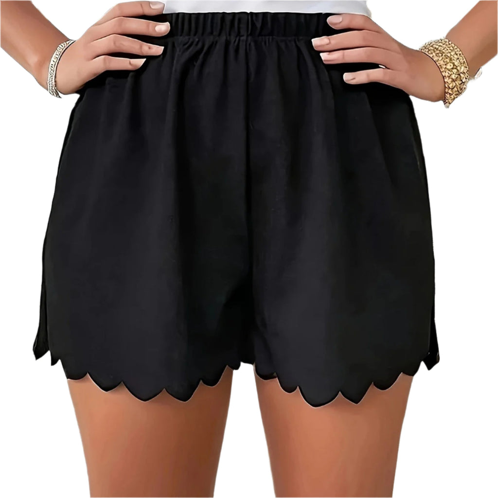 Plus Size Scallop Trim Shorts, Casual Elastic Waist Shorts For Women