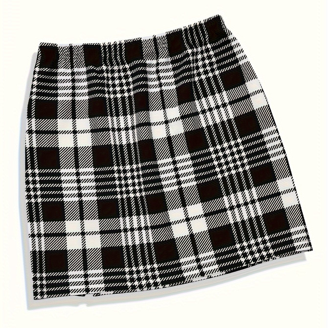 Plaid Print Split Skirt, Elegant Elastic Waist Slim Skirt For Summer, Women's Clothing