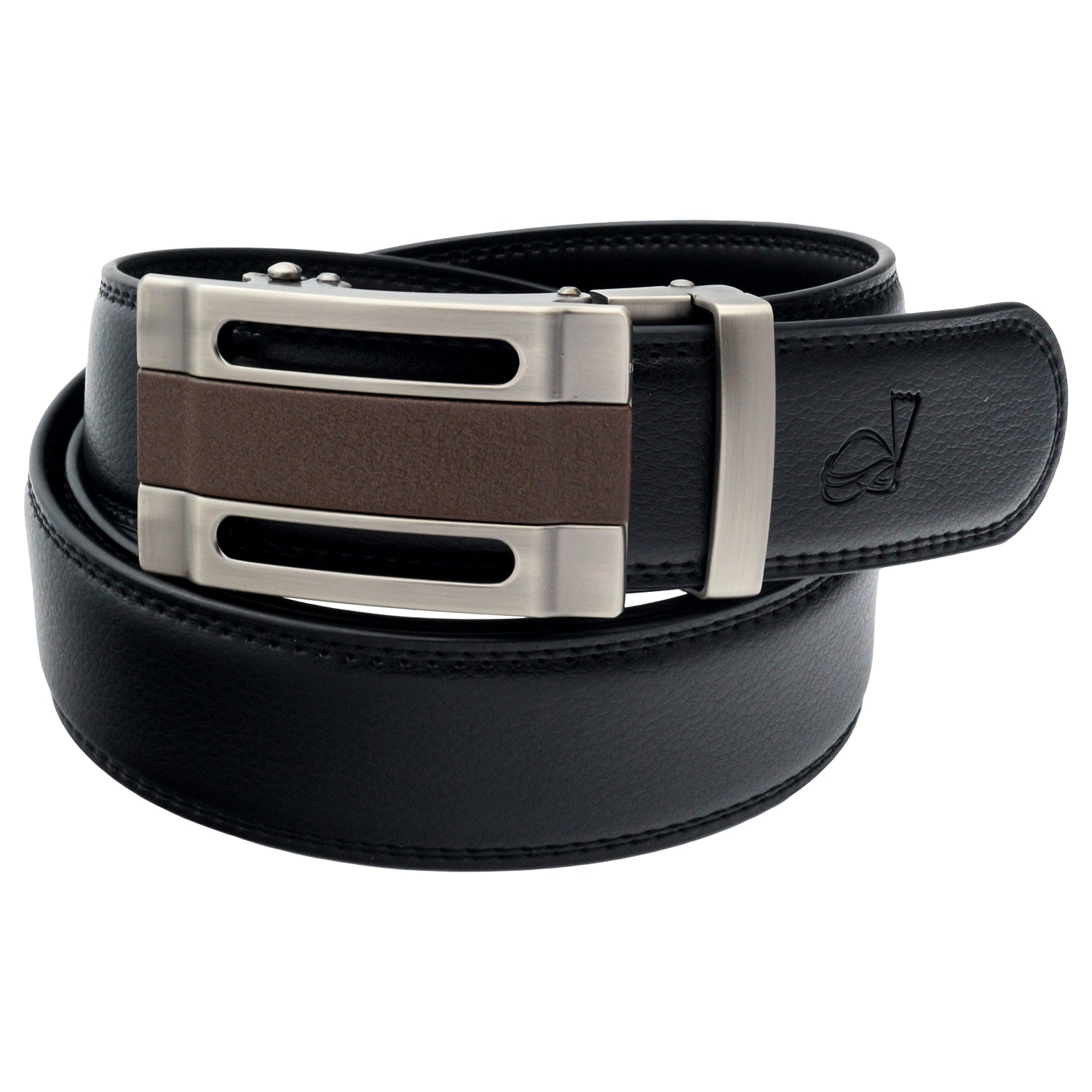 QHA Mens 35mm Ratchet Leather Belt, Gunmetal Black, Brown, Automatic Buckle Q33