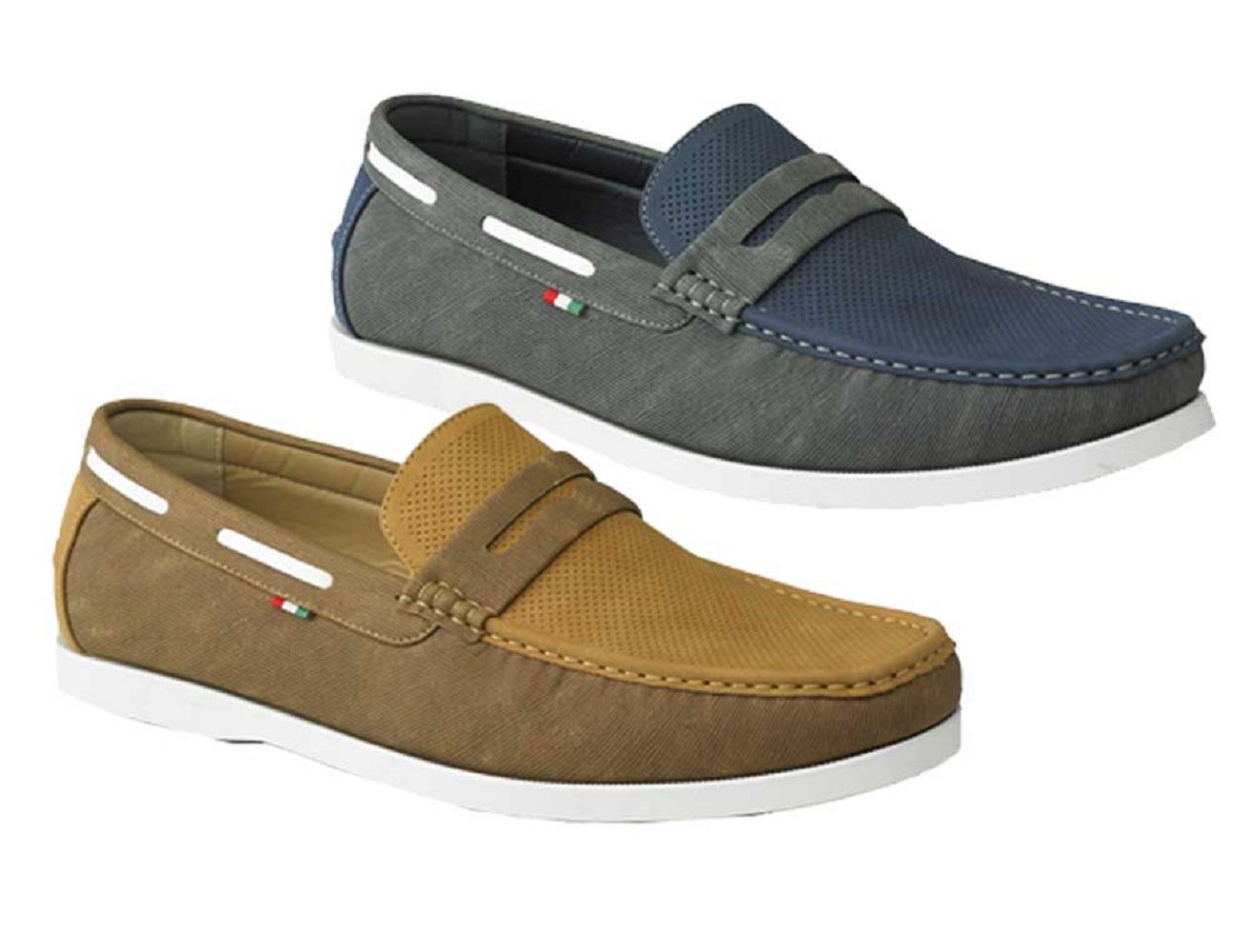 D555 Mens Slip On Boat Shoes With Perforation Details