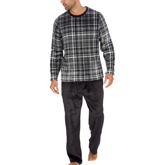 Cargo Bay Men's Check Fleece Lounge Set with Crew Neck Top and Pockets