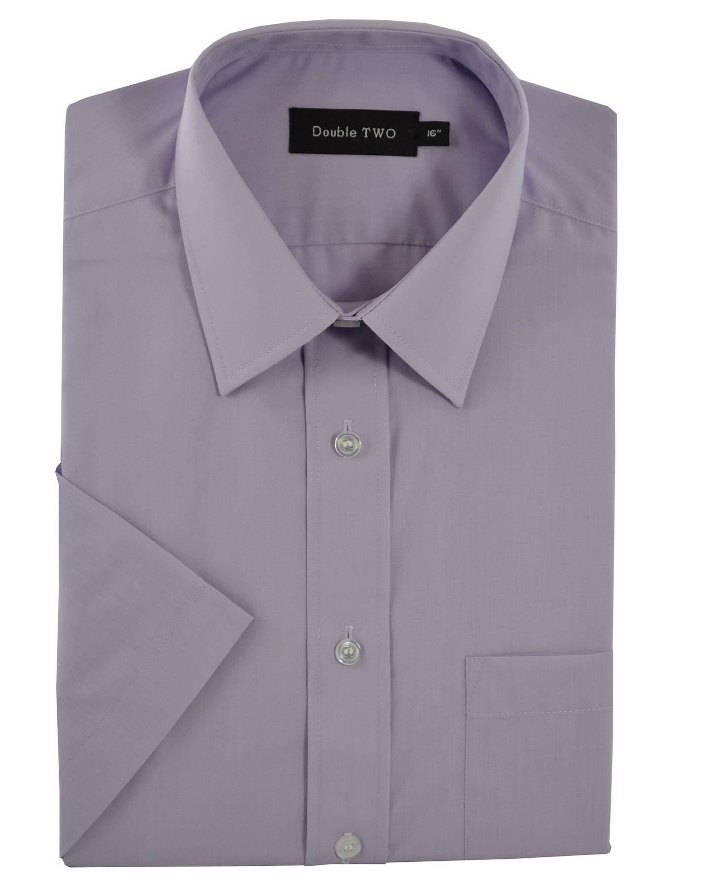 Purple dress shirt with short sleeves on a white background