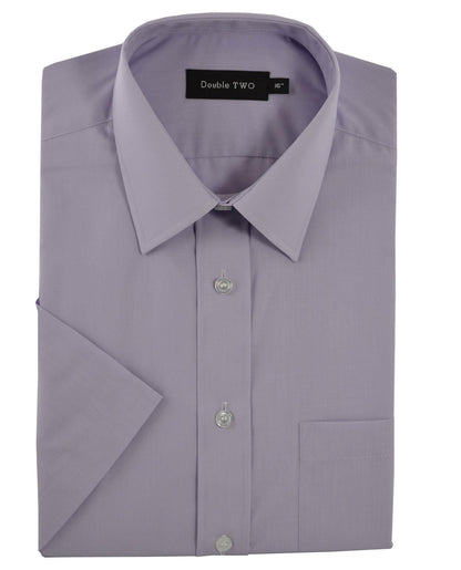 Purple dress shirt with short sleeves on a white background