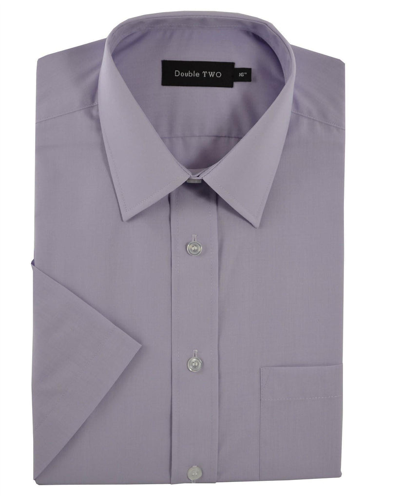 Purple dress shirt with short sleeves on a white background