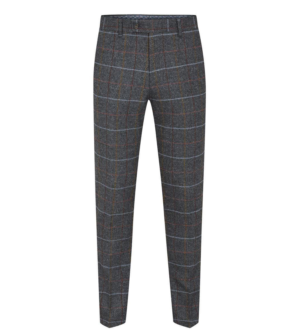 Skopes Men's Tailored Fit Doyle Wool Blend Check Suit Trouser in Grey Waist 32 to 56