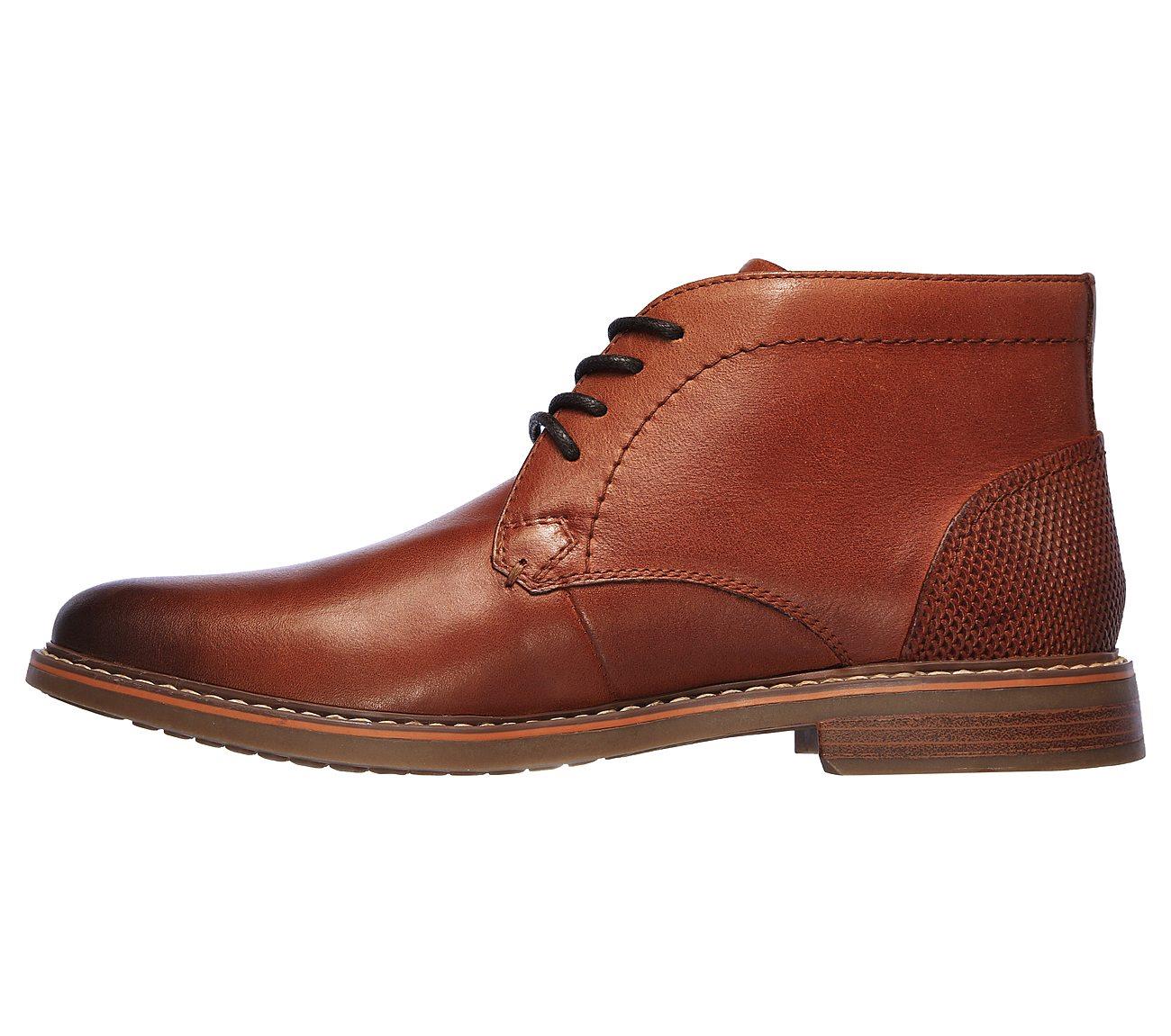 SKECHERS Men's Bregman - Calsen Lace up Dress Casual Plain Toe Mid High Chukka Boot in Cognac