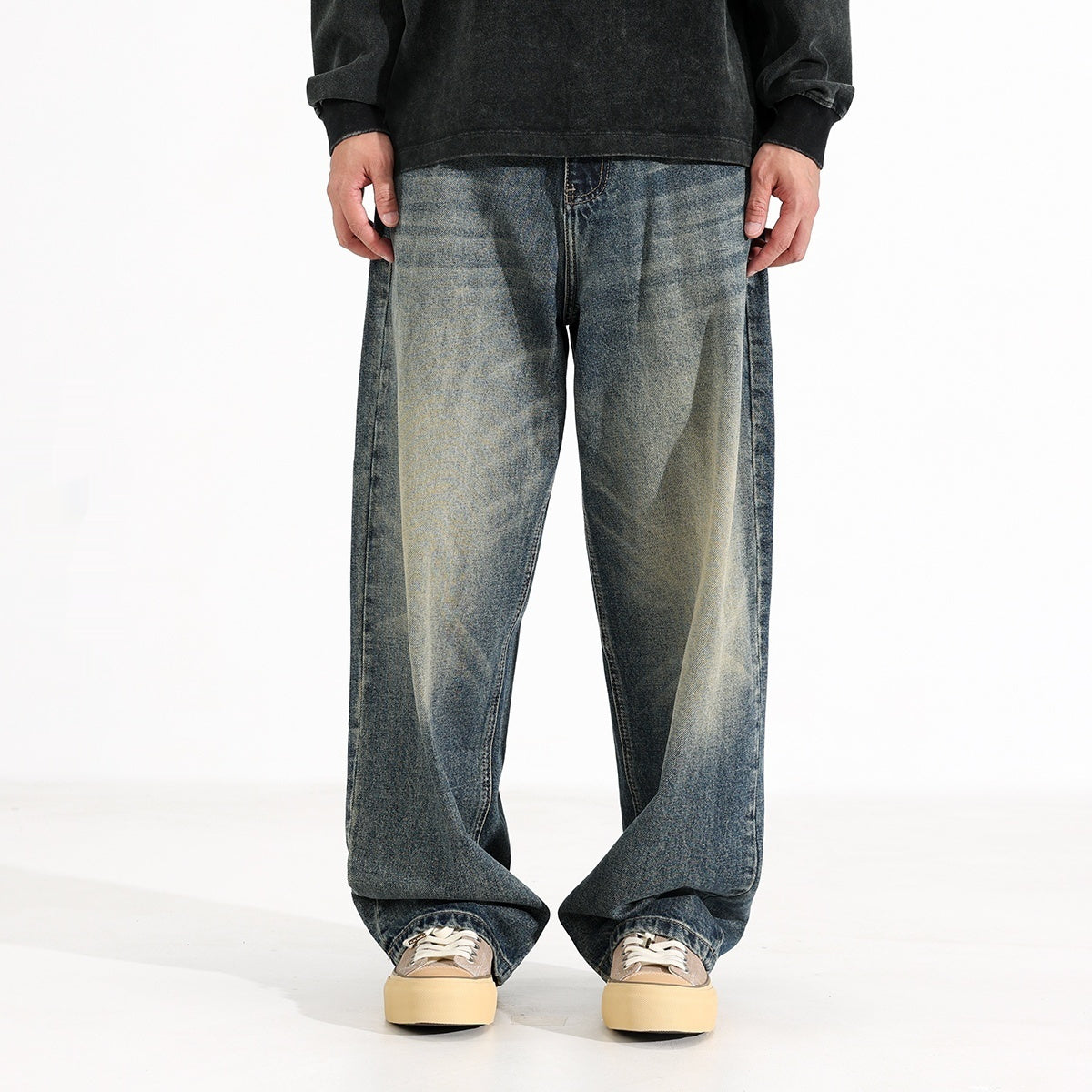 American Retro Hanging Loose Wide Leg Jeans for Men – Vintage Denim Style
