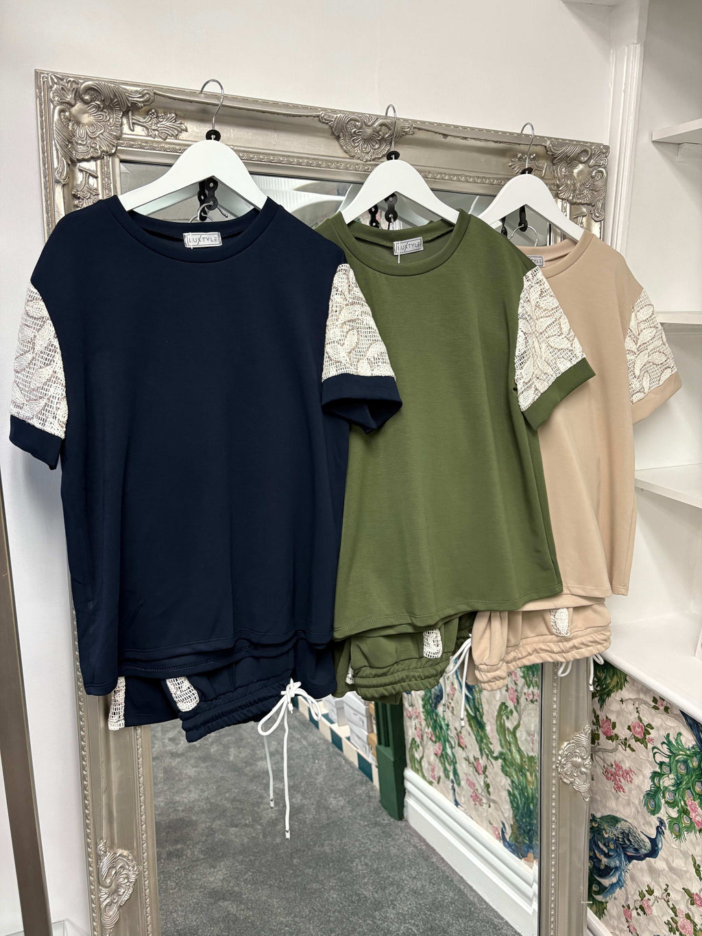 Luxtyle Soft Knit Co-ord Set | Crochet & Sequin Sleeve Top with Matching Trousers | One Size Fits Up to 14