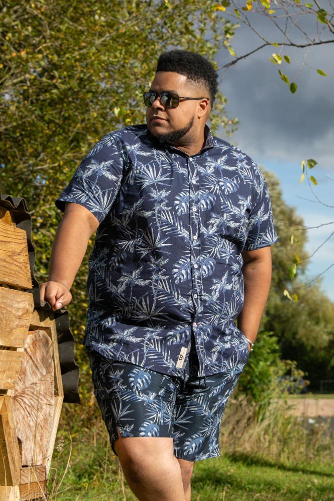 D555 TRURO Hawaiian Print Short Sleeve Shirt For Men in Navy, 2XL-6XL