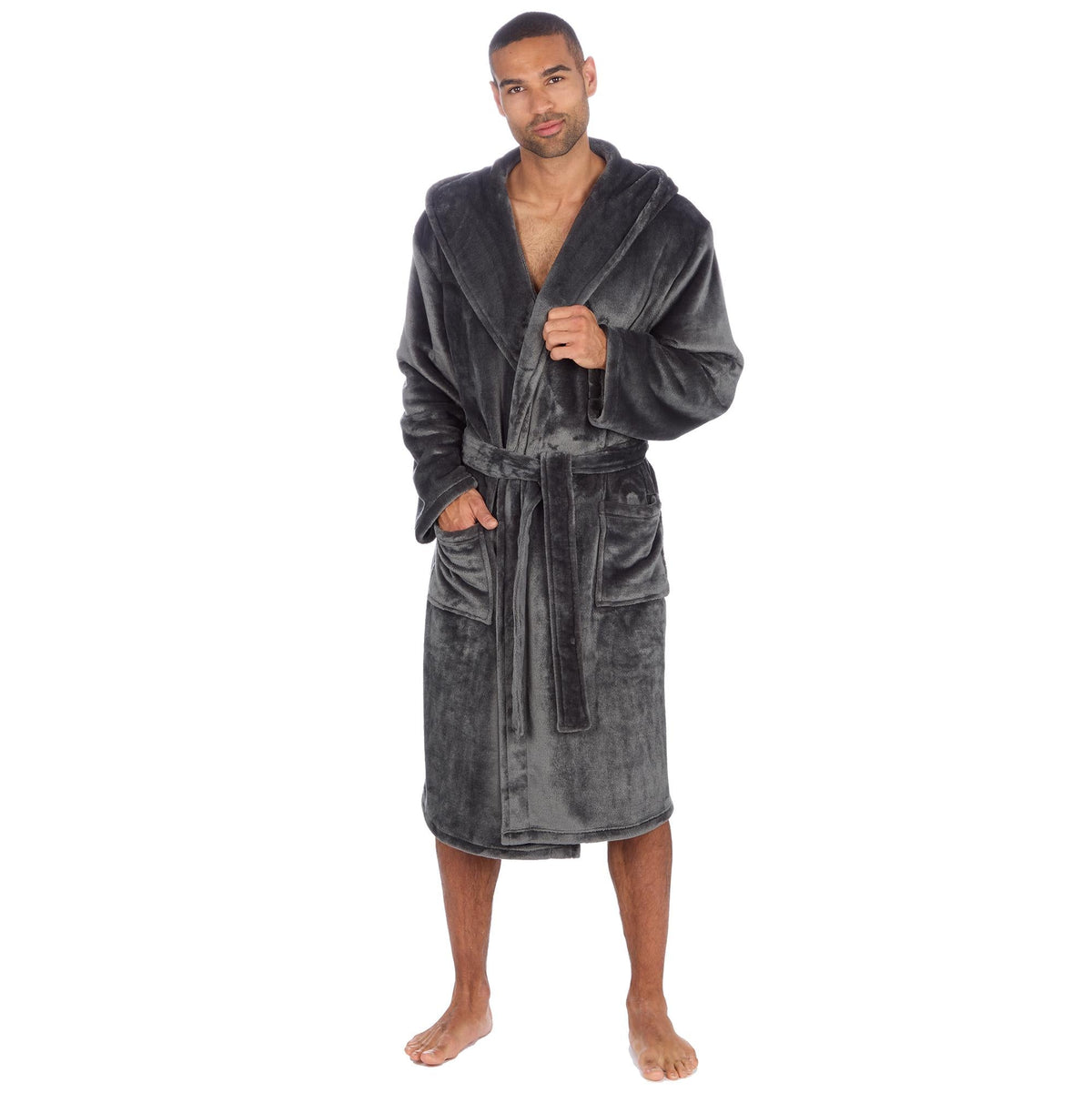 Cargo Bay Men's Soft Touch Fleece Hooded Dressing Gown with Front Pockets