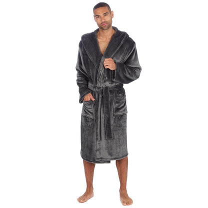 Cargo Bay Men's Soft Touch Fleece Hooded Dressing Gown with Front Pockets
