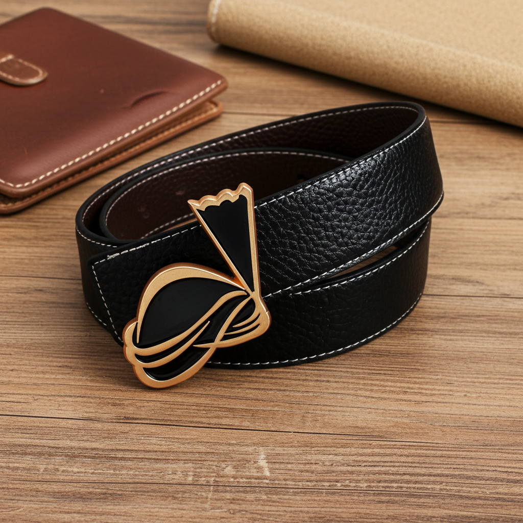 QHA Mens Reversible Leather Belt Designer Turban Buckle for Men 38mm Wide Q20