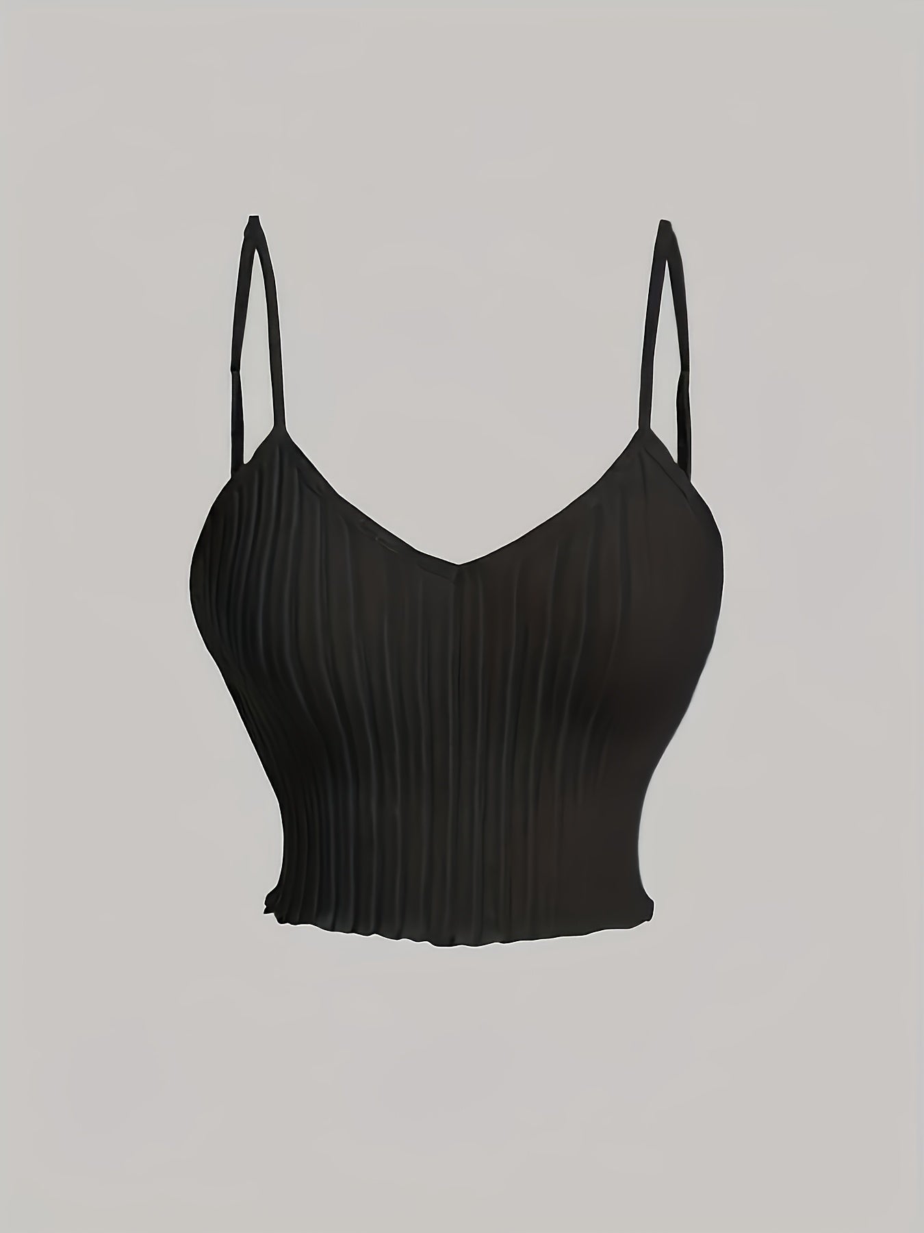 3pcs Elegant Solid Color Women's Cami Tops - Ribbed V-Neck, Sleeveless Spaghetti Strap Stretchy Top