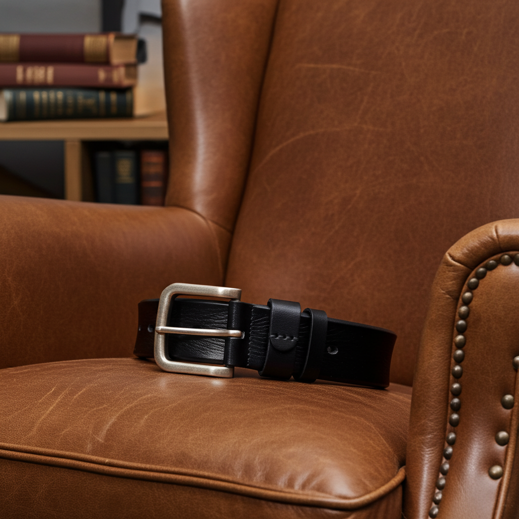 QHA Mens 38mm Top Grain Leather Jeans Belt with Pin Buckle, Black Q16