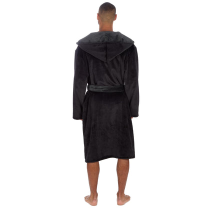 Pierre Roche Men's Hooded Fleece Dressing Gown with Contrast Belt & Pockets