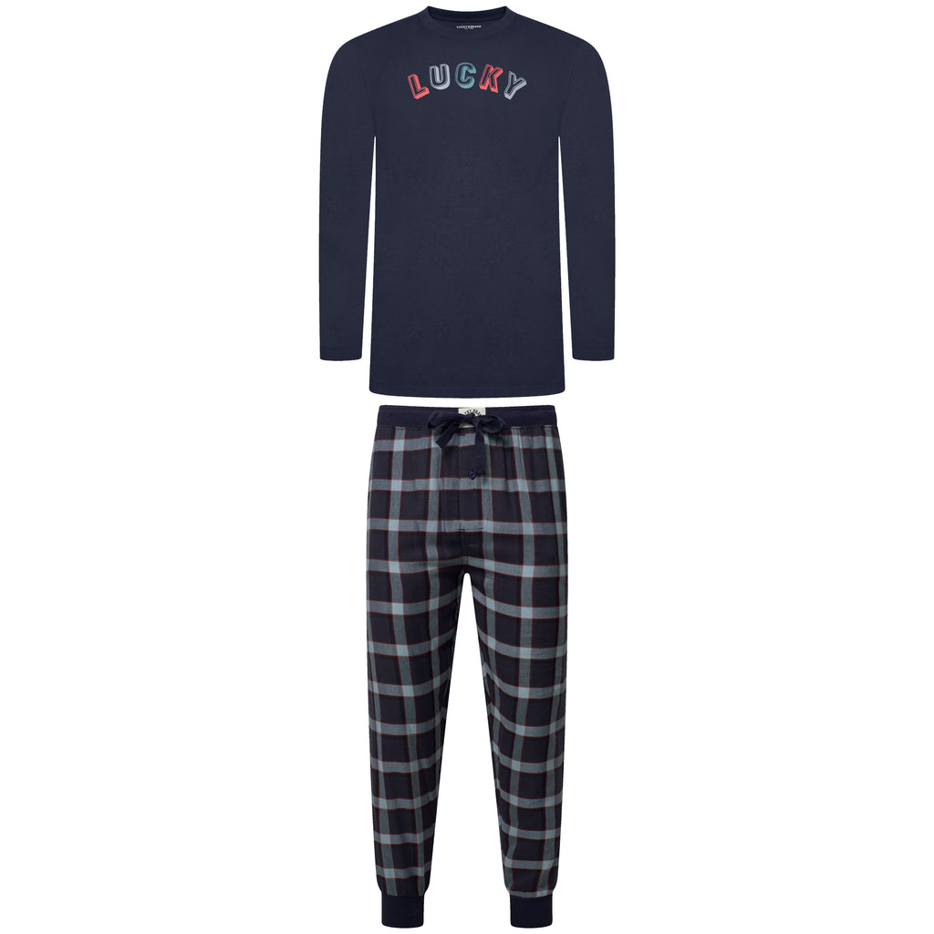 Lucky Brand Mens Pyjama Set Crew Neck Flannel Pants Cotton Lounge Sleepwear