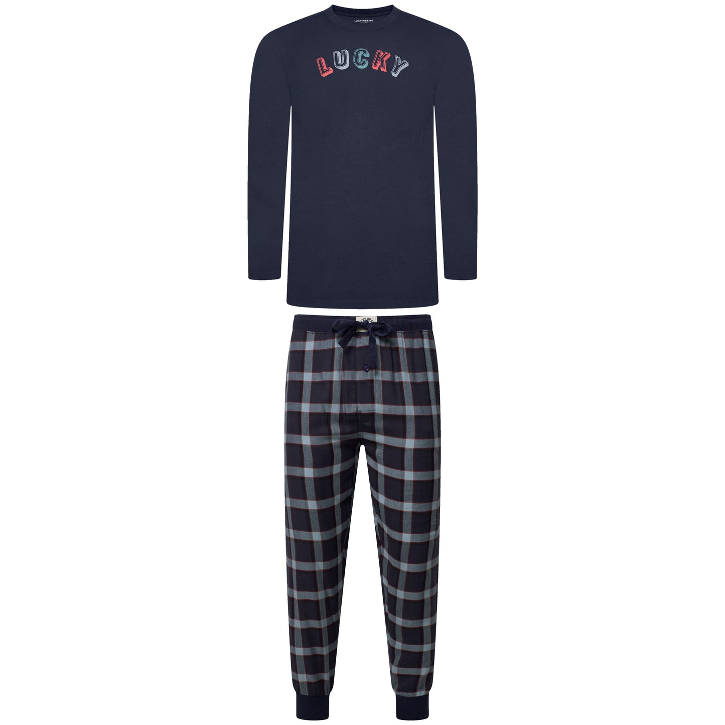 Lucky Brand Mens Pyjama Set Crew Neck Flannel Pants Cotton Lounge Sleepwear - QHA UK