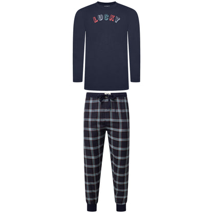 Lucky Brand Mens Pyjama Set Crew Neck Flannel Pants Cotton Lounge Sleepwear - QHA UK