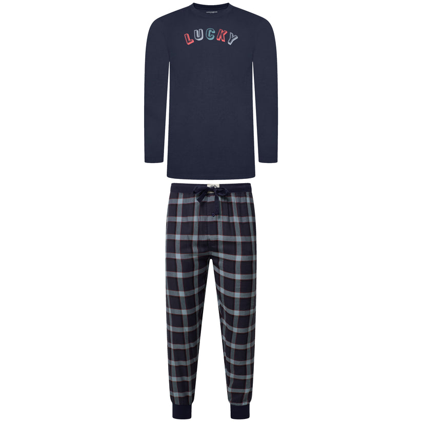 Lucky Brand Mens Pyjama Set Crew Neck Flannel Pants Cotton Lounge Sleepwear - QHA UK