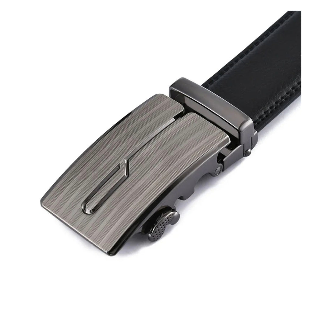 QHA Mens 35mm Ratchet Leather Belt, Brushed Silver J-Line Automatic Buckle Q67