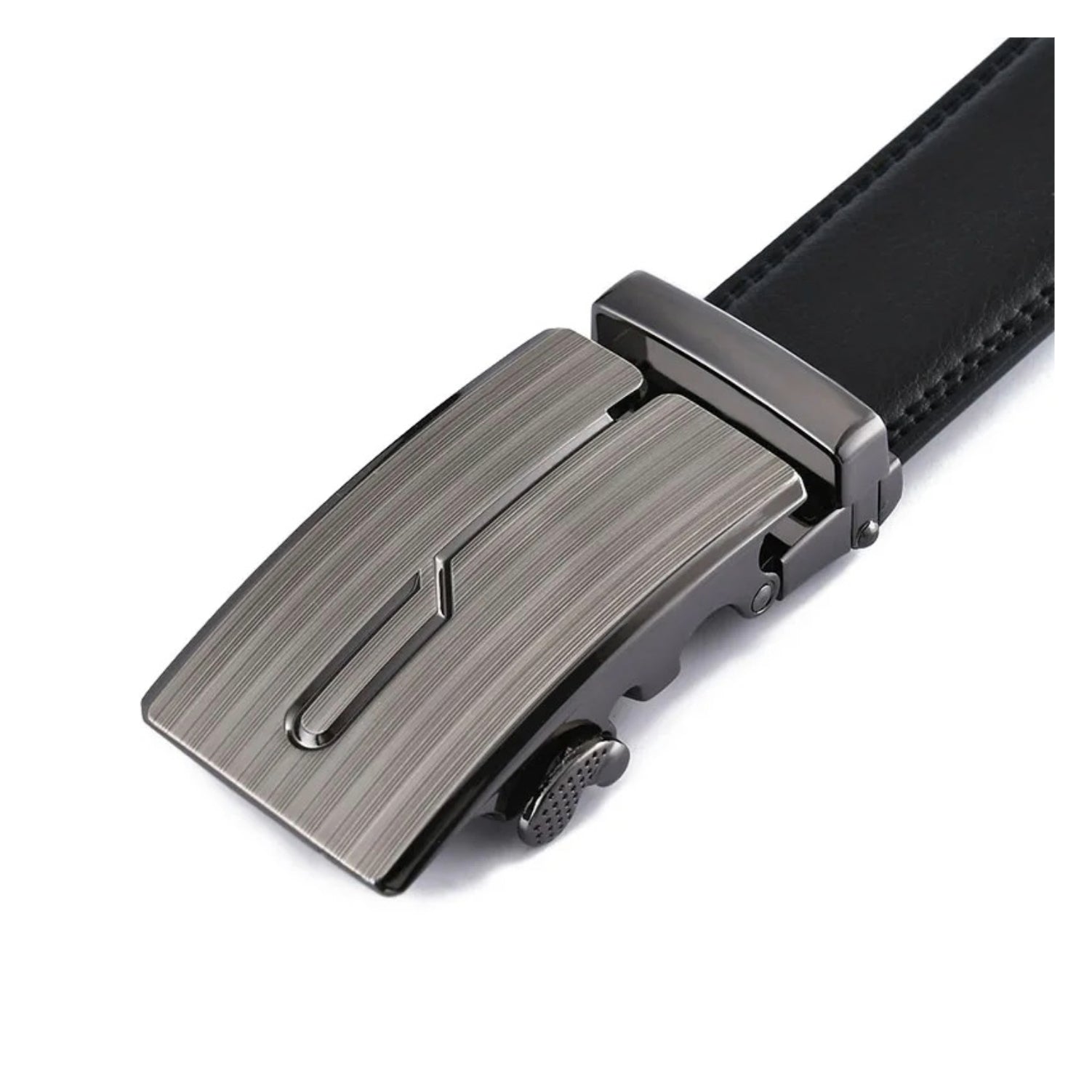 QHA Mens 35mm Ratchet Leather Belt, Brushed Silver J-Line Automatic Buckle Q67