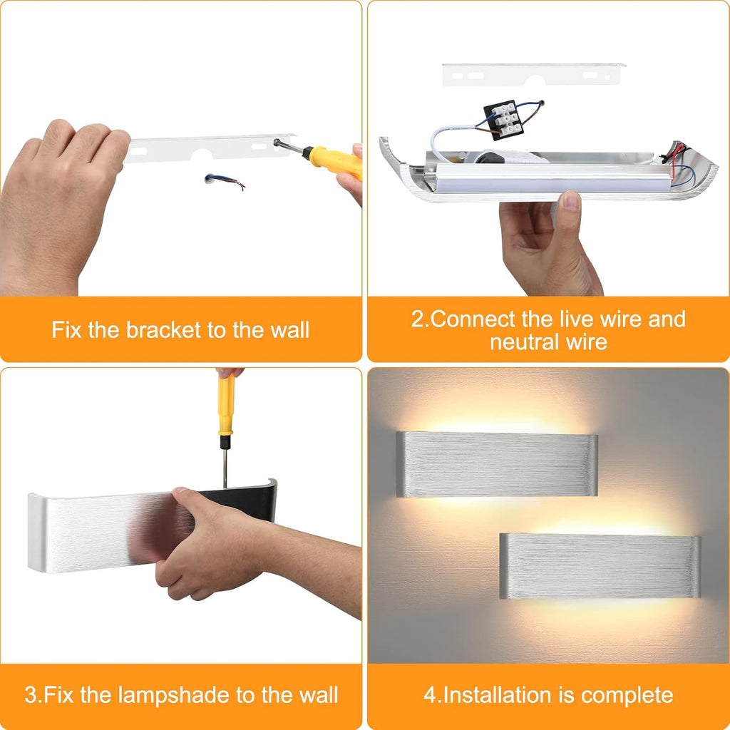 Lightess 2x 31cm LED Wall Lights Up Down Silver Lamps – Warm White Indoor Use