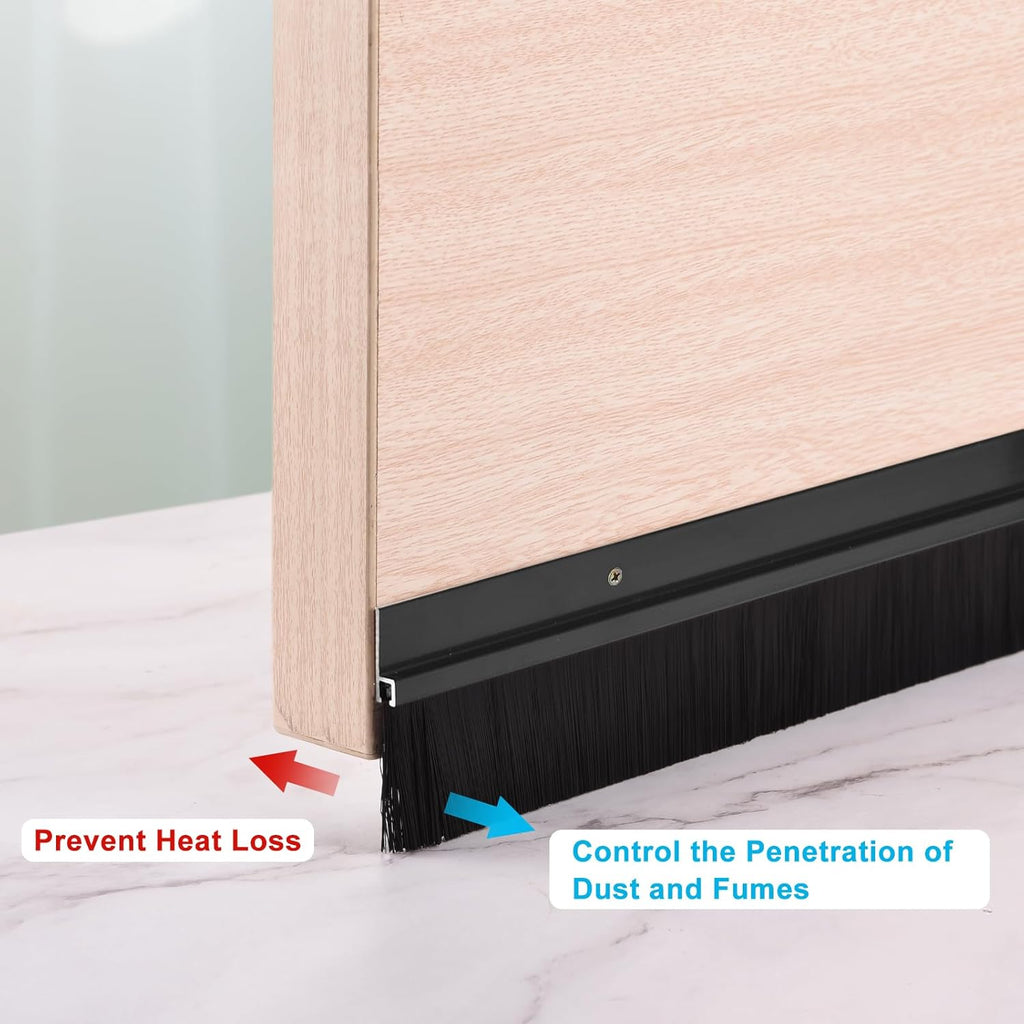 Door Brush Bottom Sweep H Shape 1200mm Black Aluminum 2Pcs Sourcing Map