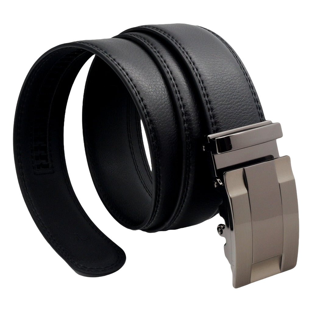 QHA Mens 35mm Ratchet Leather Belt, Triple Stripe Gunmetal Buckle Q5087