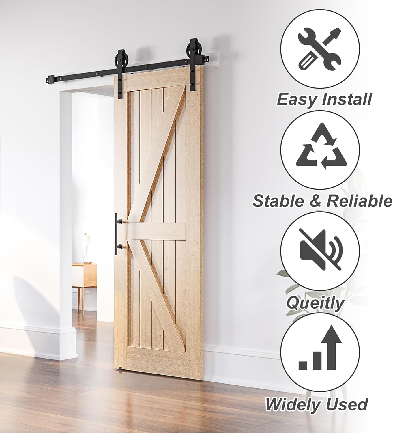 5.5FT Sliding Barn Door Kit Heavy Duty Single Wood Door Track Black SANKEYTEW