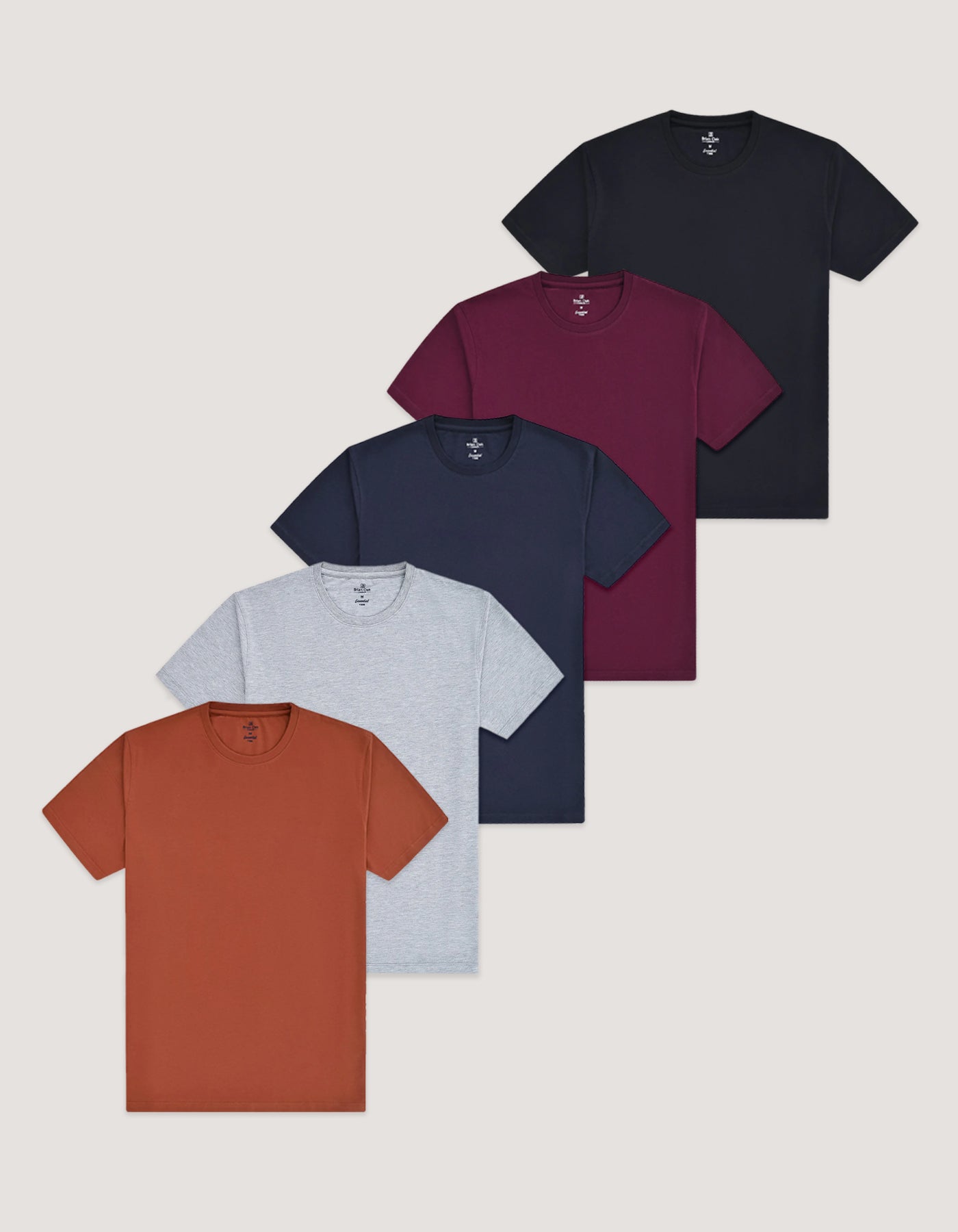 5 Pack Smart Fit Cotton T-Shirts – Maroon, Rust, Black, Navy, Heather Grey