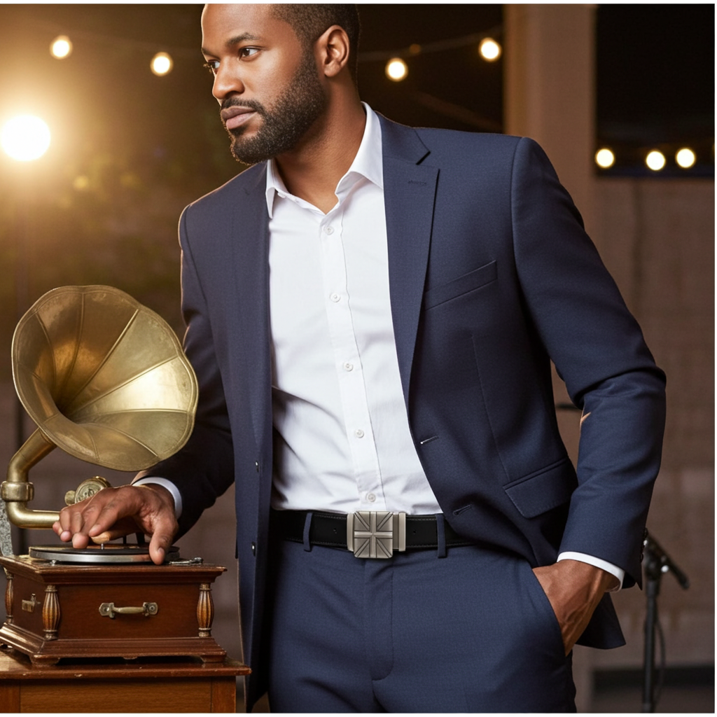 QHA Mens Union Jack British Flag 35mm Leather Ratchet Belt Automatic Buckle Q53