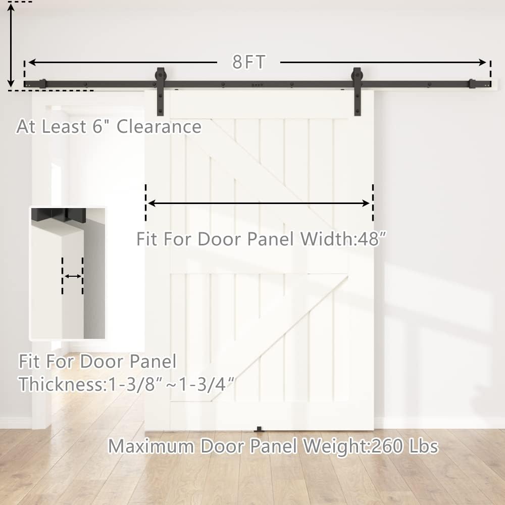 Sliding Barn Door Kit 8FT Heavy Duty Black Rail Complete Set SANKEYTEW
