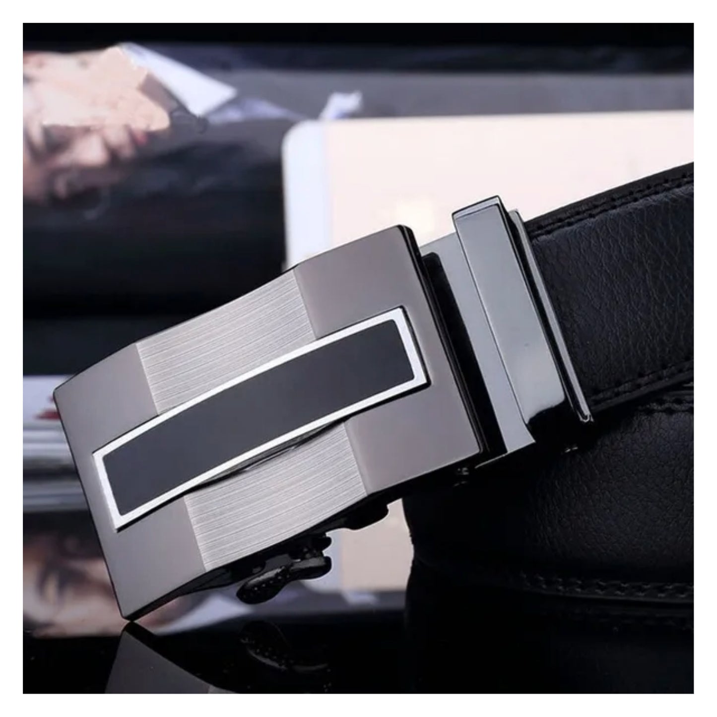 QHA Mens Ratchet Leather Belt Automatic Buckle 35mm Wide Q68