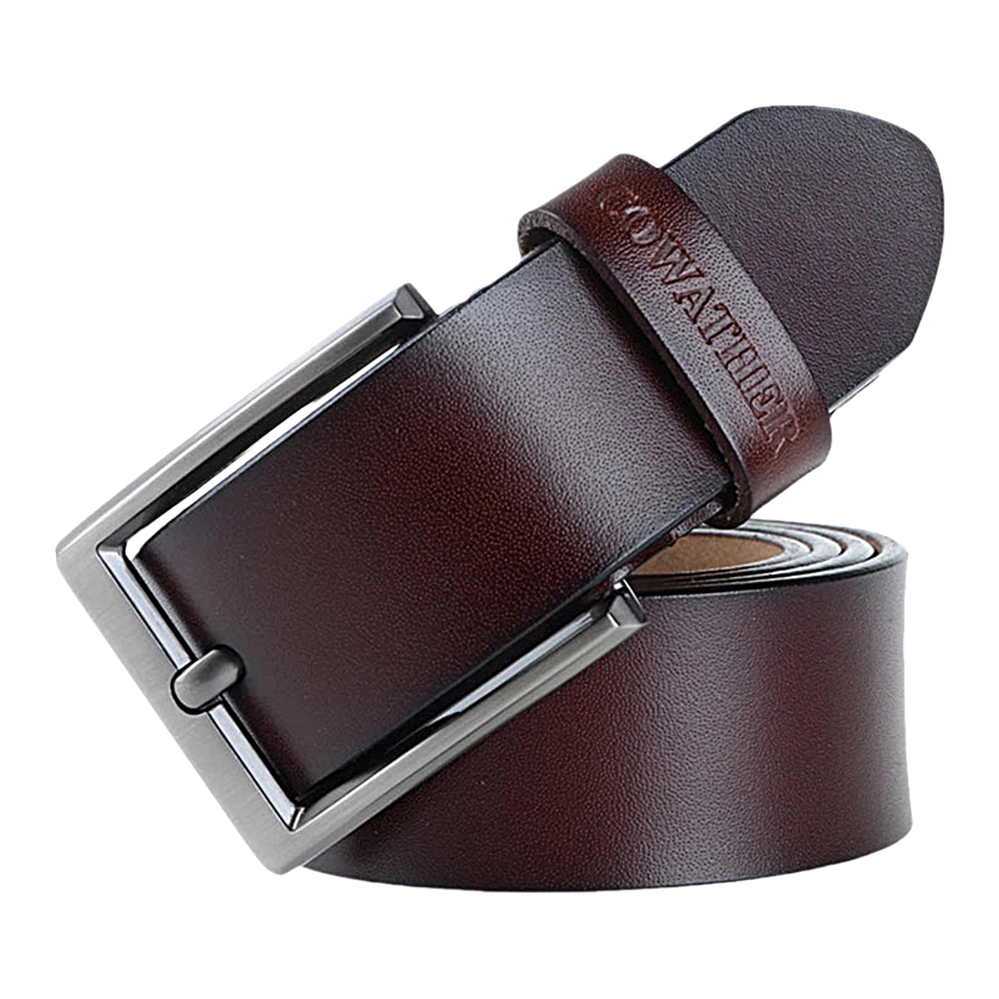 Mens Genuine Cowhide Leather Belt Vintage Plate Buckle Jeans Belt XF002 - QHA UK