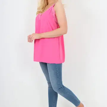 Italian V Neck Lace Detail Vest Top | One Size Fits 8–18 UK