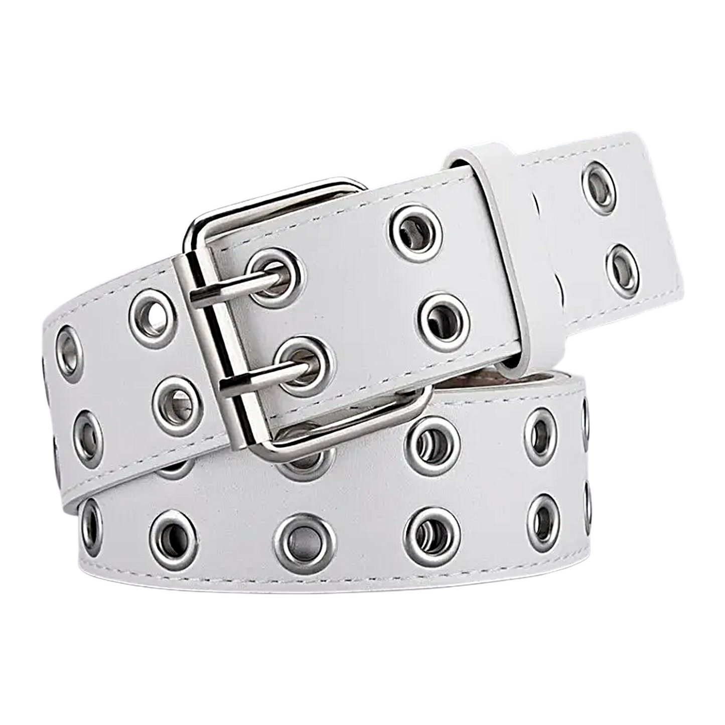 Unisex Y2K Punk Double Hole Belt PU Leather Grommet Rock Streetwear - QHA UK