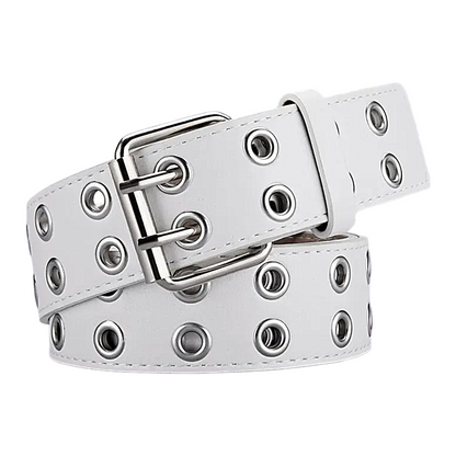 Unisex Y2K Punk Double Hole Belt PU Leather Grommet Rock Streetwear - QHA UK