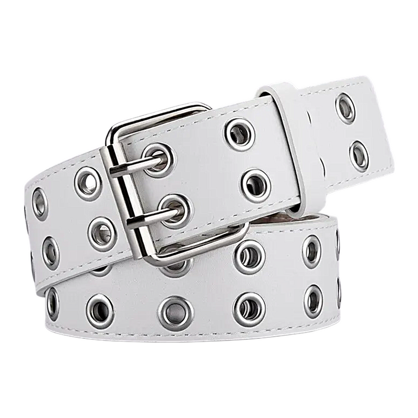 Unisex Y2K Punk Double Hole Belt PU Leather Grommet Rock Streetwear - QHA UK
