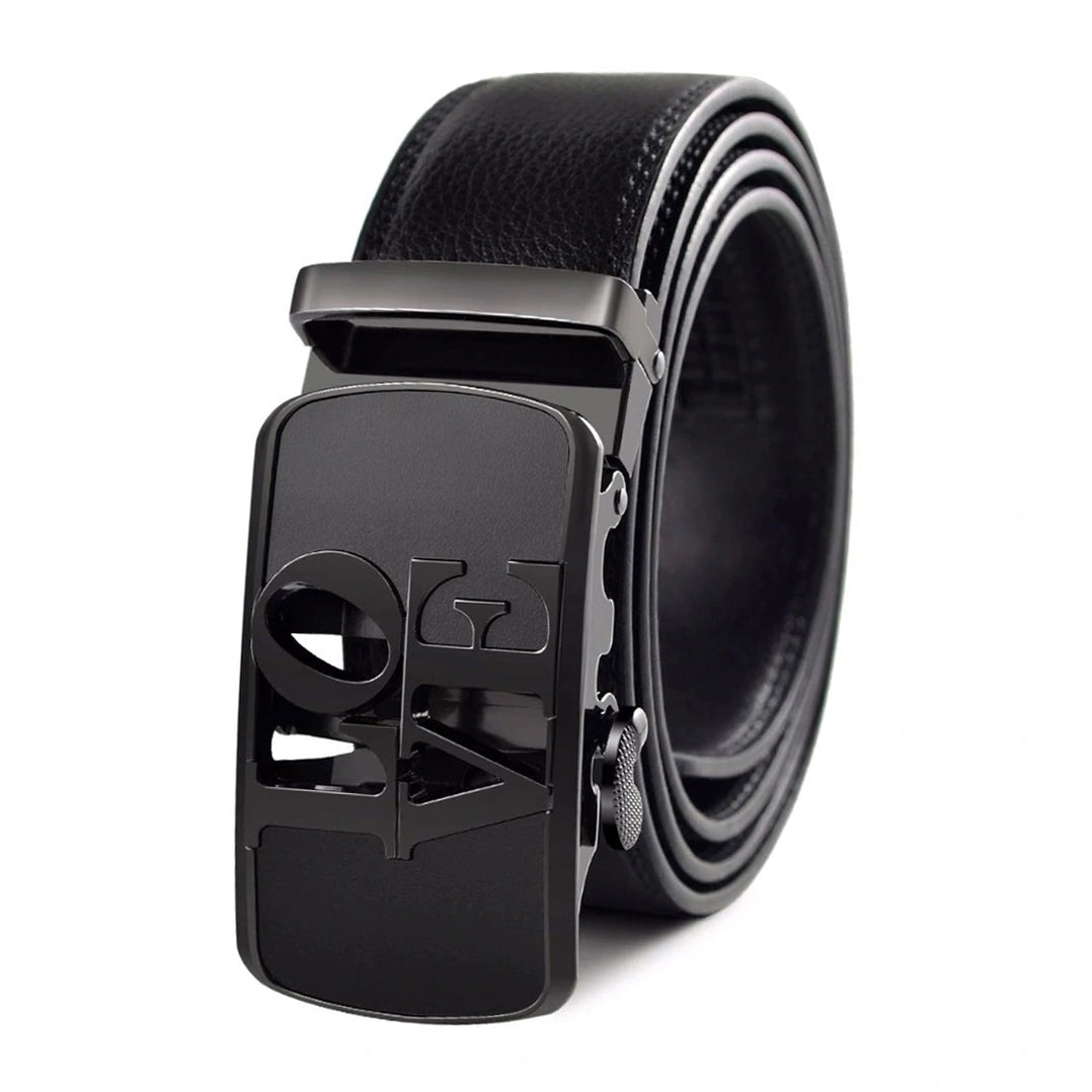 QHA Womens 35mm Ratchet Split Leather Belt, "LOVE" Buckle Q61