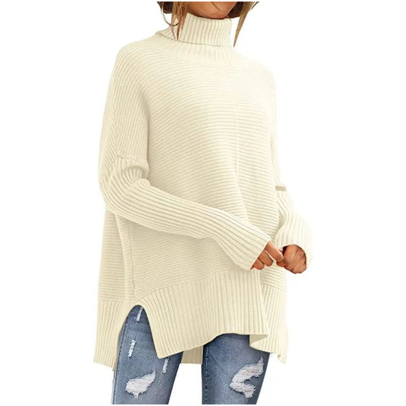 Women's Oversized Turtleneck Sweaters Fall Batwing Sleeve Ribbed Tunic Sweater