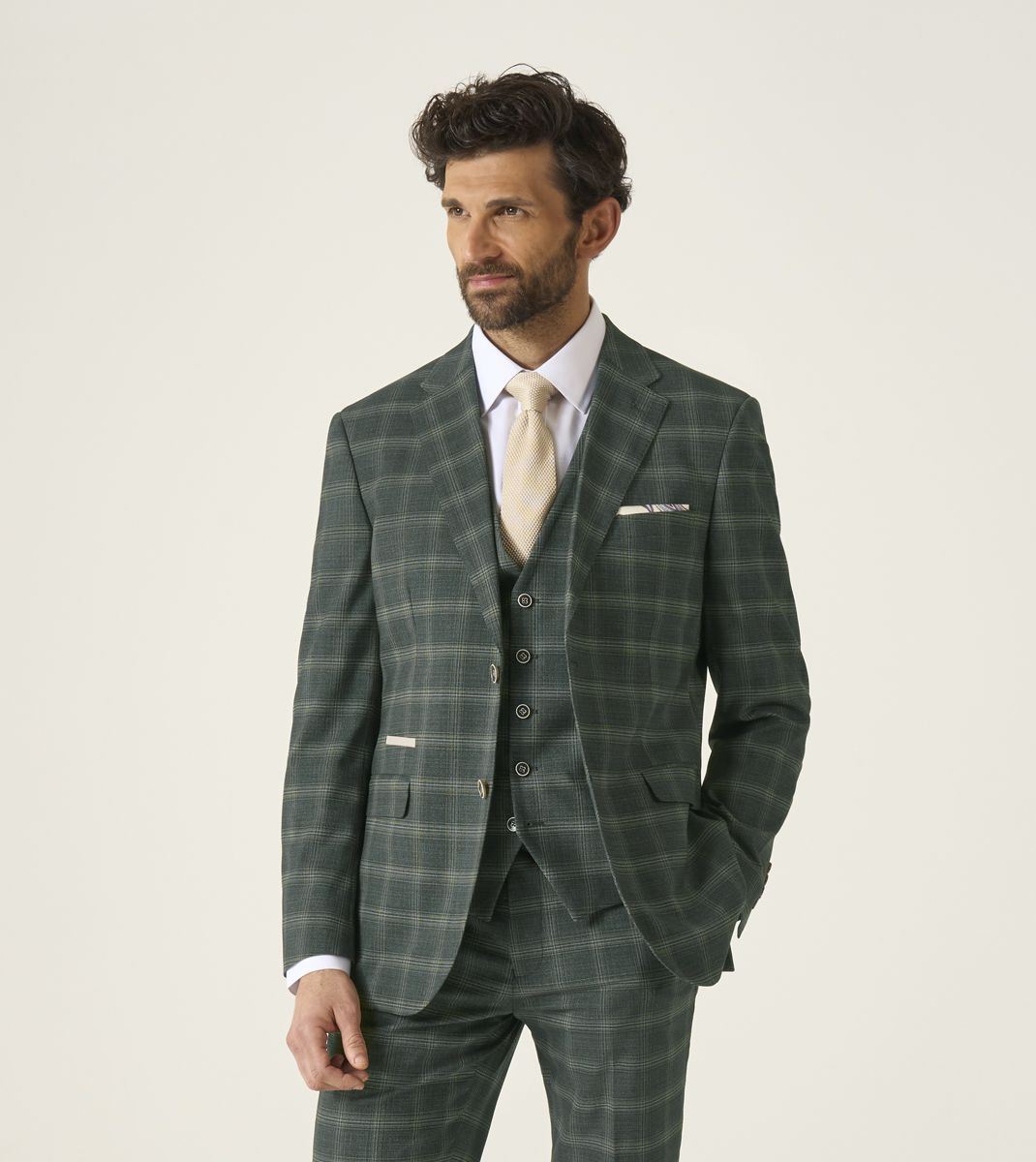 Skopes Parker Suit Tailored Fit Jacket For Men in Green Check, 36S-62L